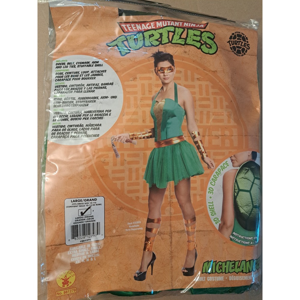 TMNT Michelangelo Women Costume Dress Set Large 10-14 Rubies 881279 Green Gold